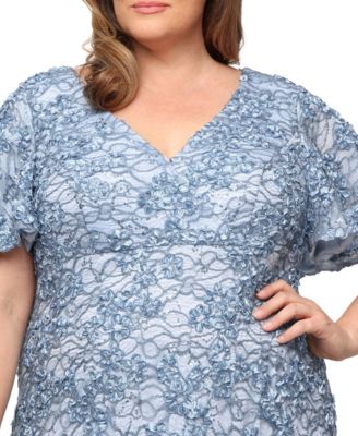 Plus Size Lace V-Neck Flutter-Sleeve Gown