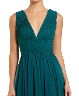Women's Sleeveless Ruched V Neck Chiffon Gown