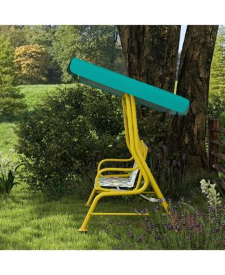 Kids 2-Seater Porch Swing with Seat Belts, Adjustable Canopy