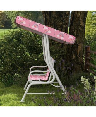 Kids Porch Swing with 2-Seater, Safety Belts, Adjustable Canopy