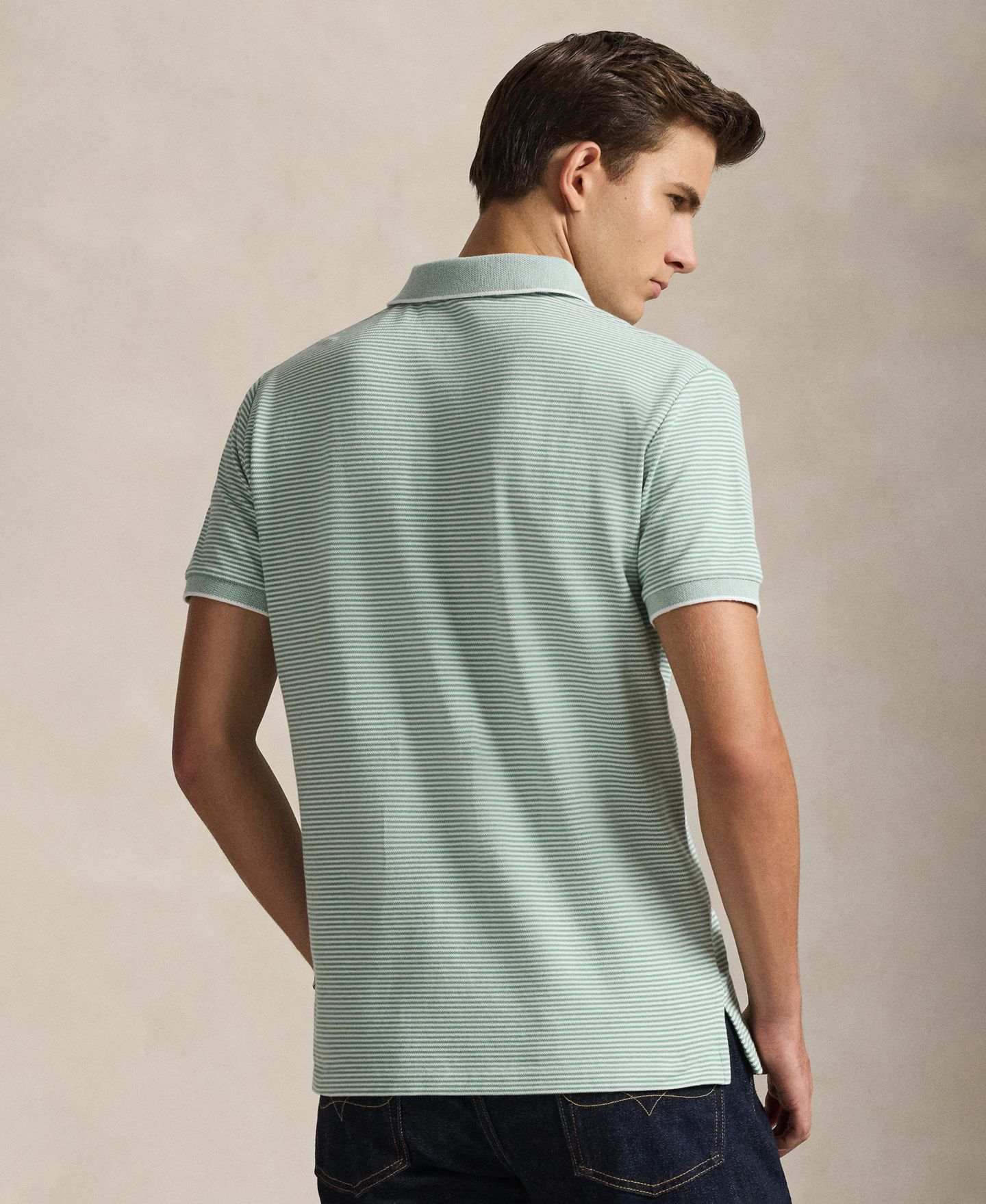 Мужское поло Polo Ralph Lauren Classic-Fit Stretch Oxford Mesh Polo Shirt, цвет: Выцветший мятный / Белый — фото 2