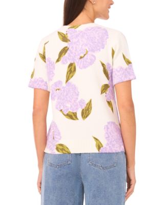 Women's Short-Sleeve Floral Crew Neck Sweater
