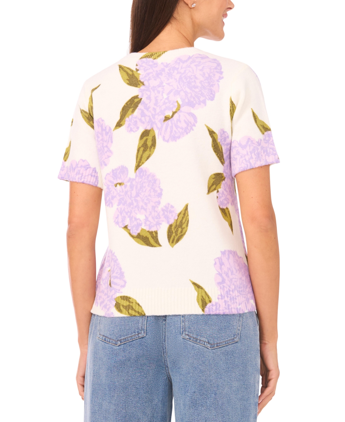 CeCe Women's Short-Sleeve Floral Crewneck Sweater