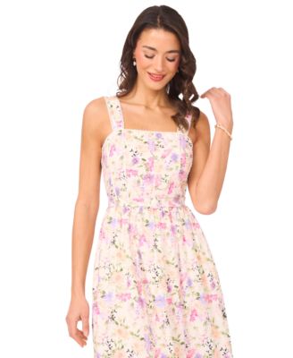 Women's Smocked Back Sleeveless Square Neck Midi Dress