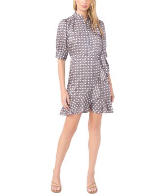 Women's Open Collar Ruffle Detail Wrap Dress