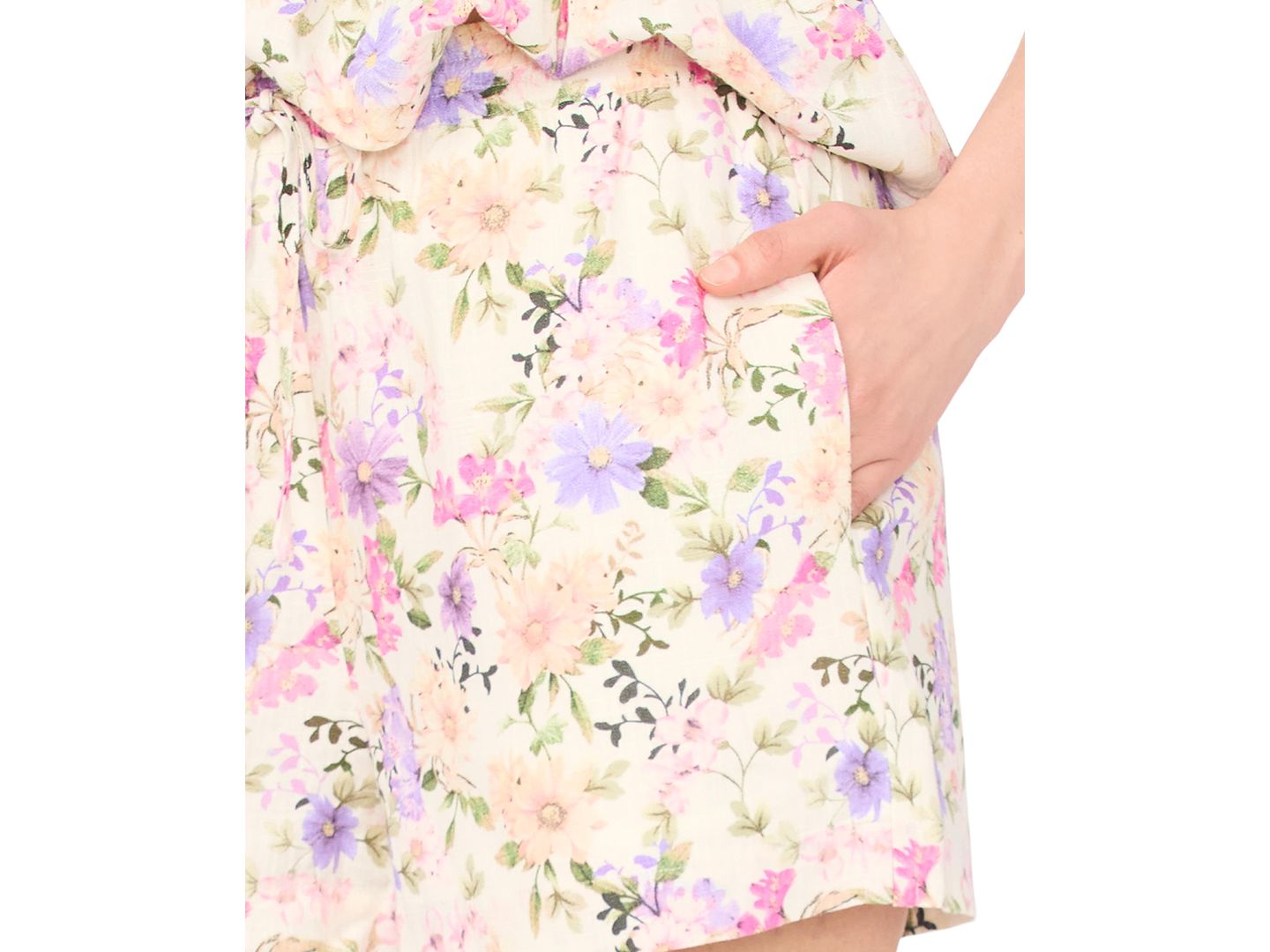 Женские шорты CeCe Linen-Blend Floral Drawstring, цвет: Слоновая кость — фото 2