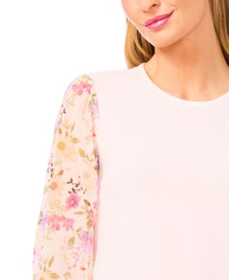 Women's Mixed Media Crew Neck Top