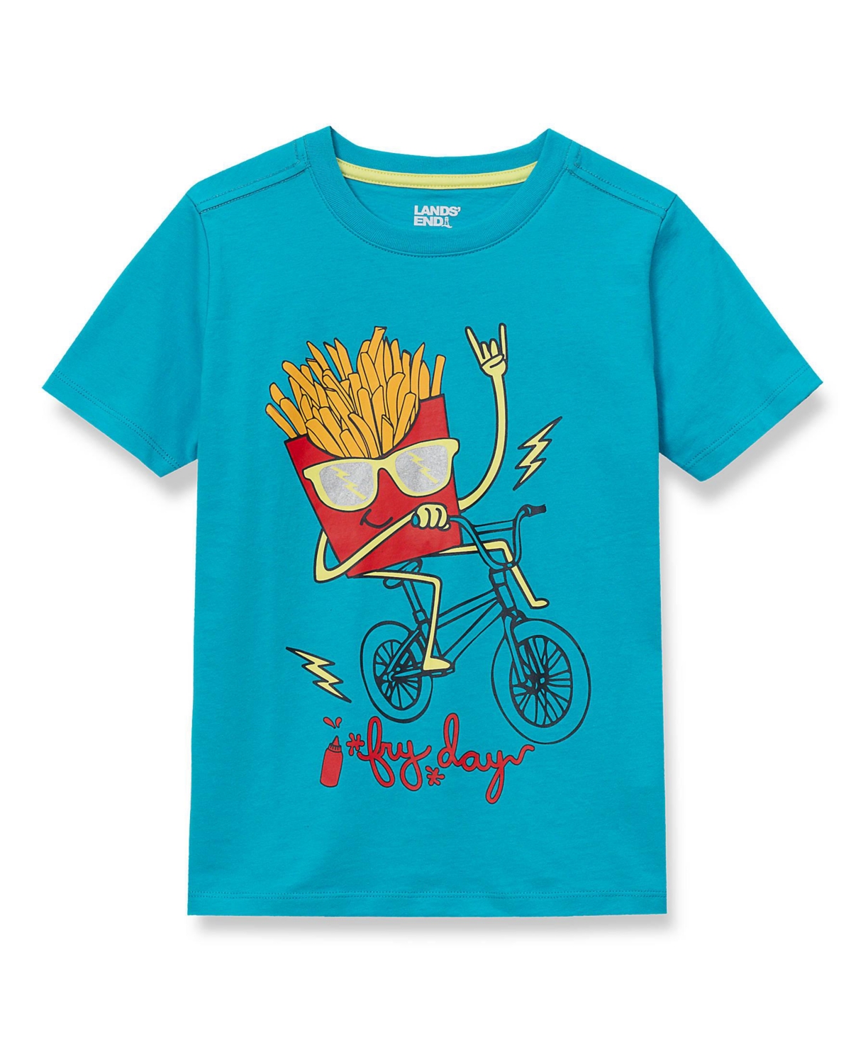 Lands' End Boys Short Sleeve Graphic Tee - French fry bike/scuba blue