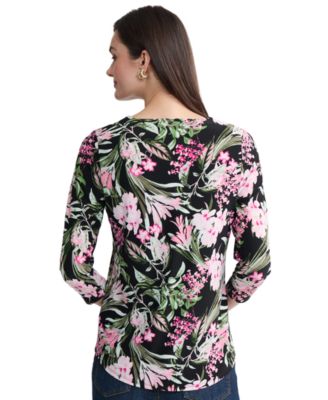 Women's Printed 3/4-Sleeve Boatneck Blouse