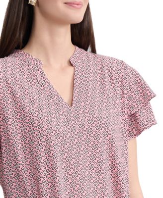 Women's Printed Flutter Sleeve Blouse