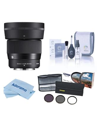 56mm f/1.4 DC DN Contemporary Lens for Nikon Z, Bundle with 55mm Essential Filter Kit, Cleaning Kit and Cleaning Cloth