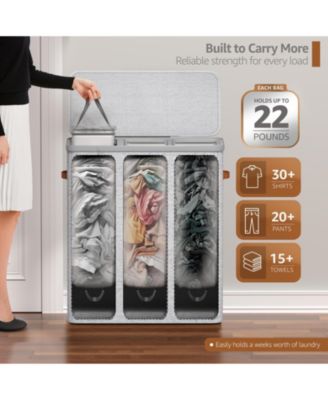 3-Compartment Laundry Basket with Removable Laundry Bag - Durable Organizer for Bathroom, Bedroom, or Laundry Room - Space Saving Design