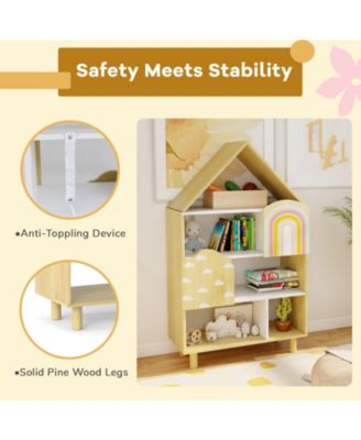House-Shaped Kids Bookshelf Dollhouse Style Toy Storage
