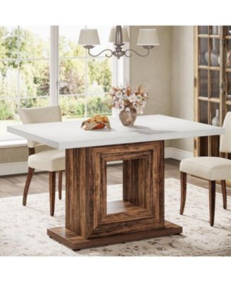 Dining Table for 4, 47-Inch Farmhouse Kitchen Dinner Table with Heavy Duty Pedestal, Rustic Wooden Eating Table