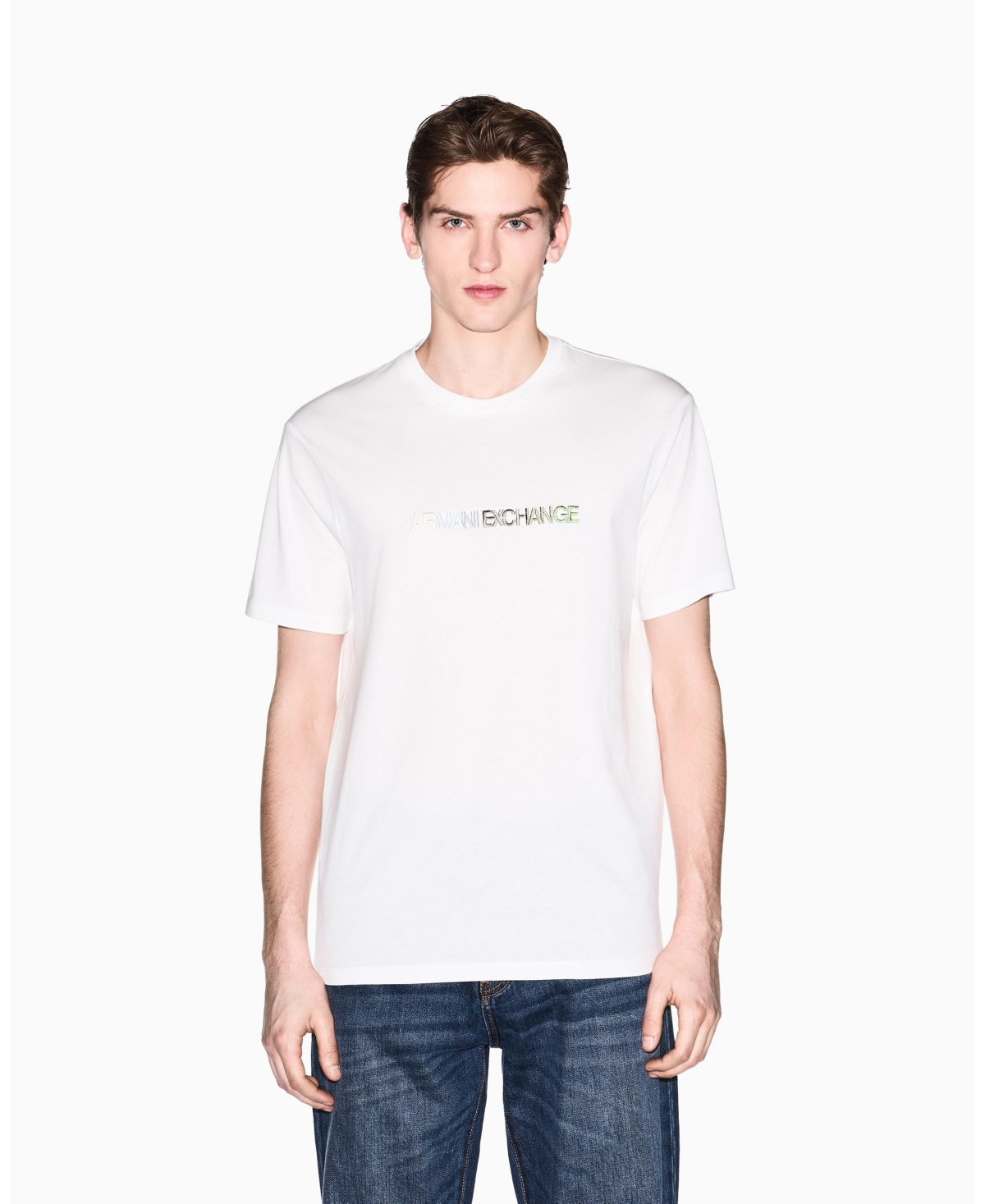 A|X Armani Exchange Men's Short Sleeve Rainbow Logo T-Shirt - Off White