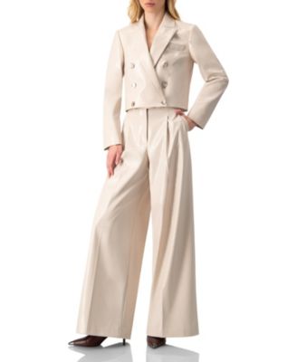 Women's Faun-Leather Double-Breasted Short Blazer