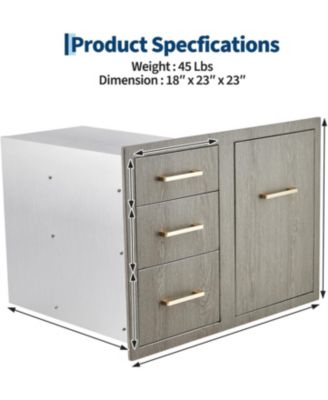 PeakPursuit Stainless Steel Outdoor Kitchen Door Drawer Combo - Triple Drawers & Access Door, Propane Storage & Adjustable Garbage Ring