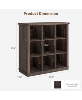 9-Cube Farmhouse Bookshelf, 3-Tier Wood Storage Organizer, Rustic Minimalist Floor Display Cabinet for Living Room, Bedroom, Home Office