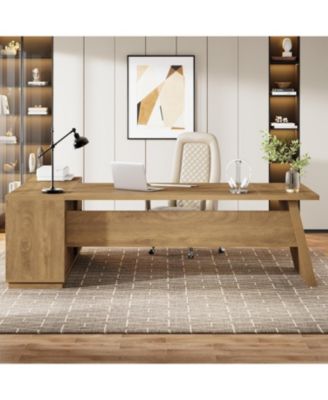 78" L-Shaped Executive Desk, with Drawers and Lateral File Cabinet