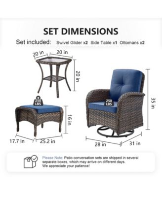 5-Piece Brown Wicker Patio Conversation Set with Olefin Cushions Patio Swivel Chairs and Ottomans