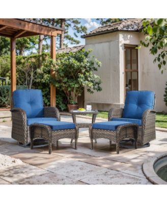 5-Piece Brown Wicker Patio Conversation Set with Olefin Cushions Patio Swivel Chairs and Ottomans