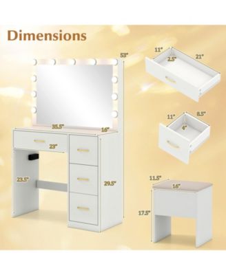 Vanity Desk with Lighted Mirror and Power Outlets, Makeup Dressing Table