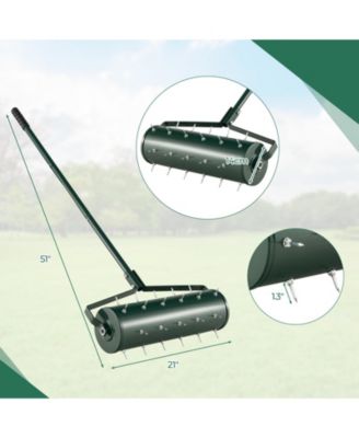 21 Inch Manual Lawn Aerator with Detachable Handle Filled with Sand or Stone