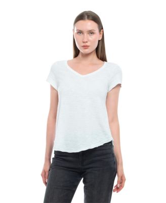 Women's Short Sleeve Shrunken V-Neck Shirttail Tee