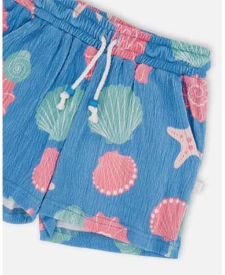 Big Girls Crinkle Jersey Shorts Blue Shell Print