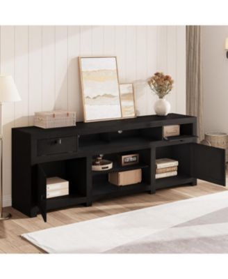 Farmhouse Wooden TV Cabinet for 65 in TVs, 25 in Tall Entertainment Center with 2 Drawers, 2 Cabinets, and 2 Open Storage Spaces