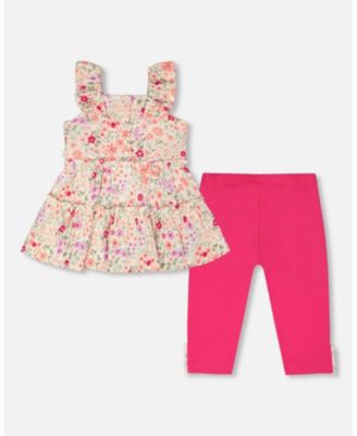 Toddler Girls Tunic and Cotton Capri Set Off Printed Flowers - Toddler|Child