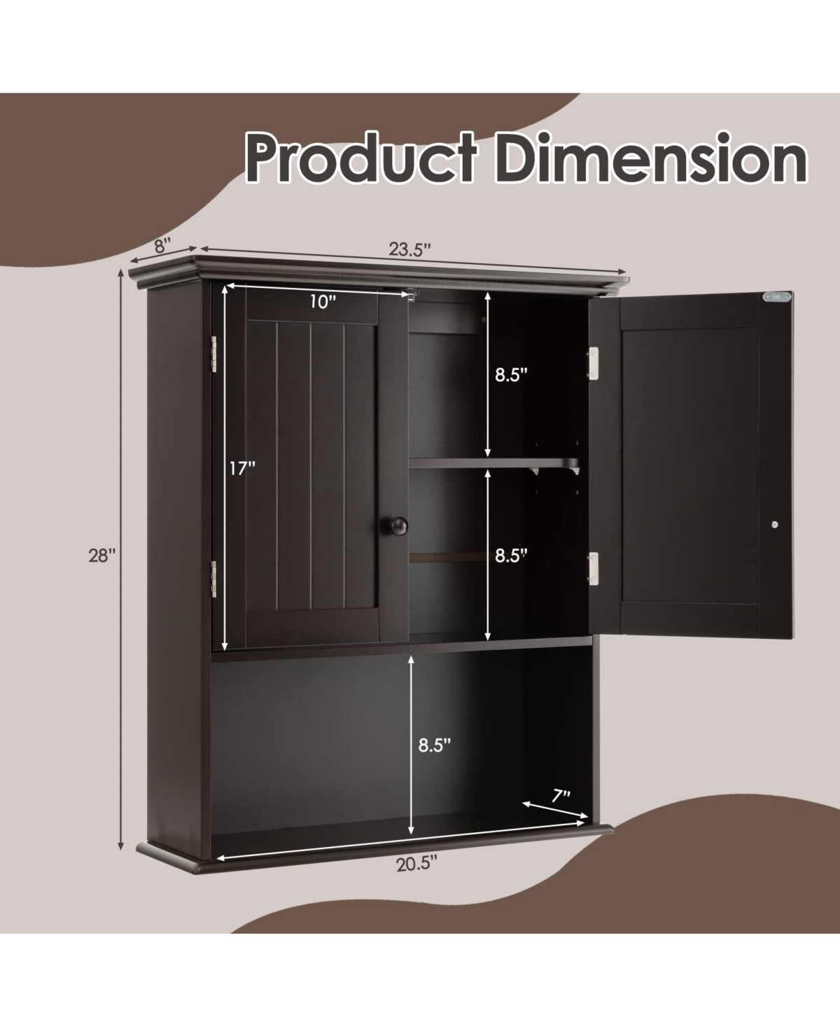 Volenca Wall-Mount Bathroom Storage Cabinet with Doors and Shelves Organizer