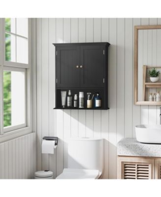 Wall-Mount Bathroom Storage Cabinet with Doors and Shelves Organizer
