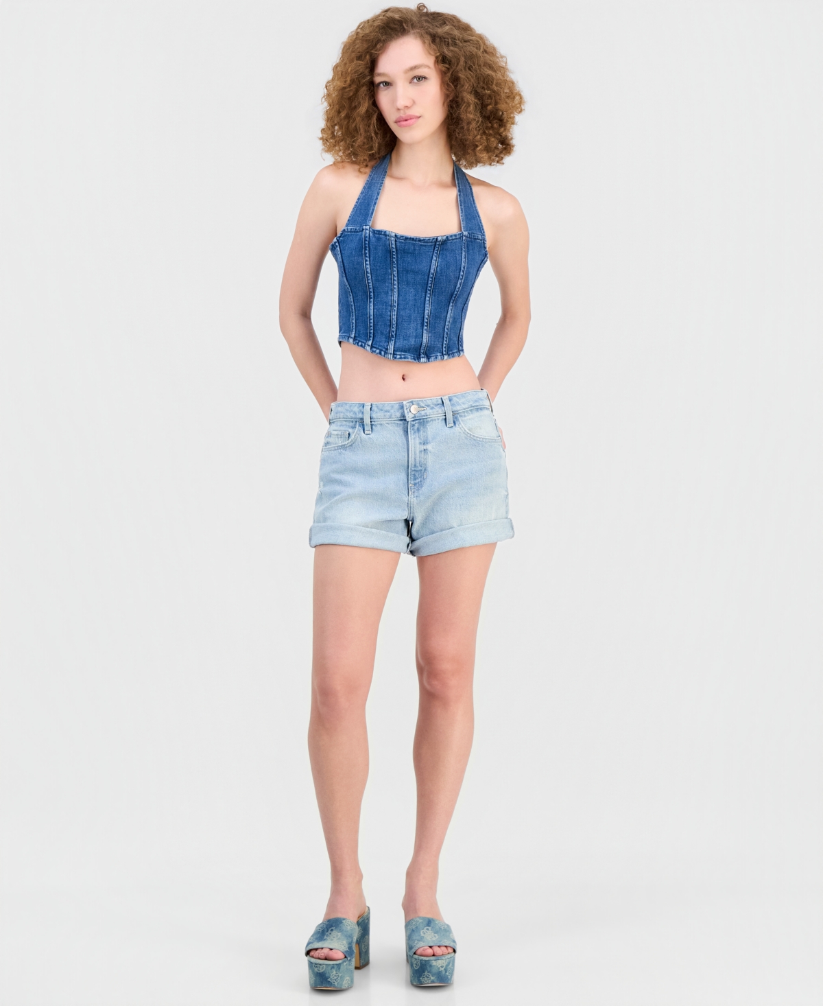 Guess Women's Max Halter Denim Bustier Top