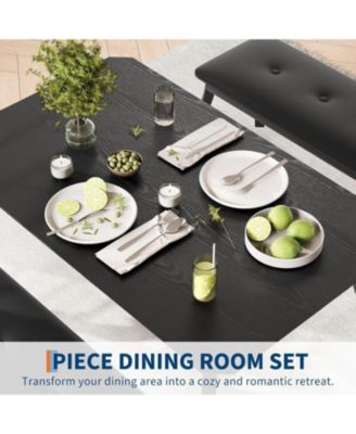 3-Piece Dining Table Set for 4 with 2 Upholstered Benches, Space-Saving Wooden Kitchen Table, for Small Dining Room, Apartment, Home