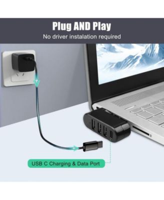 Rotatable 4 Port USB 3.0 Hub with 180° Swivel, 5Gbps SuperSpeed & USB C PD In Port