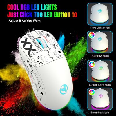Tri-Mode Wired/2.4G/Bluetooth Gaming Mouse, RGB Backlit Rechargeable 650mAh, 5 Adjustable DPI 800-3600, Silent Click