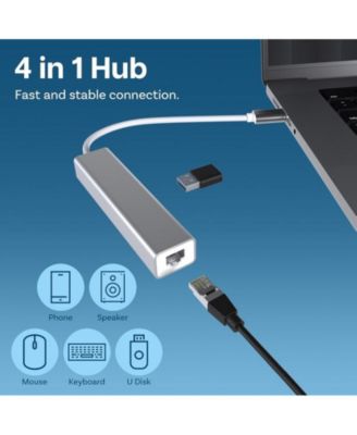 4-in-1 Type-C Hub with 3 USB 3.0 Ports and Wired Network Adapter