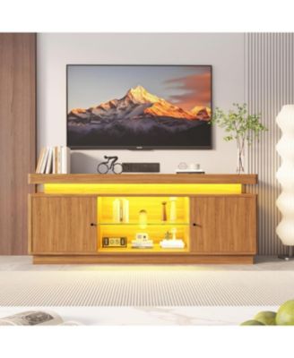 Brown 63" TV Stand Entertainment Center with Power Outlet for Living Room