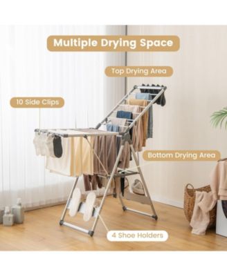 2-Layer Folding Clothes Drying Rack with 5-Level Adjustable Height