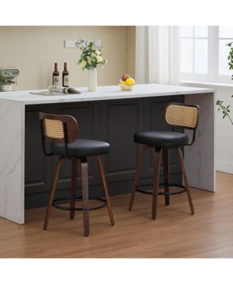 Set of 2 Swivel PU Bar Stools with Padded 3.5-inch Seat Cushion for Dining Pup