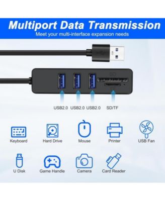5 in 1 USB A Hub Splitter, 480Mbps Data Transfer & SD/TF Card Reader, for Laptop/Smartphone,Ideal for Office Workers