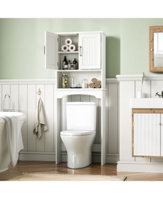 Over The Toilet Storage Cabinet with Double Doors and Anti-Tip Device, Above , Free Standing Toilet Cabinet