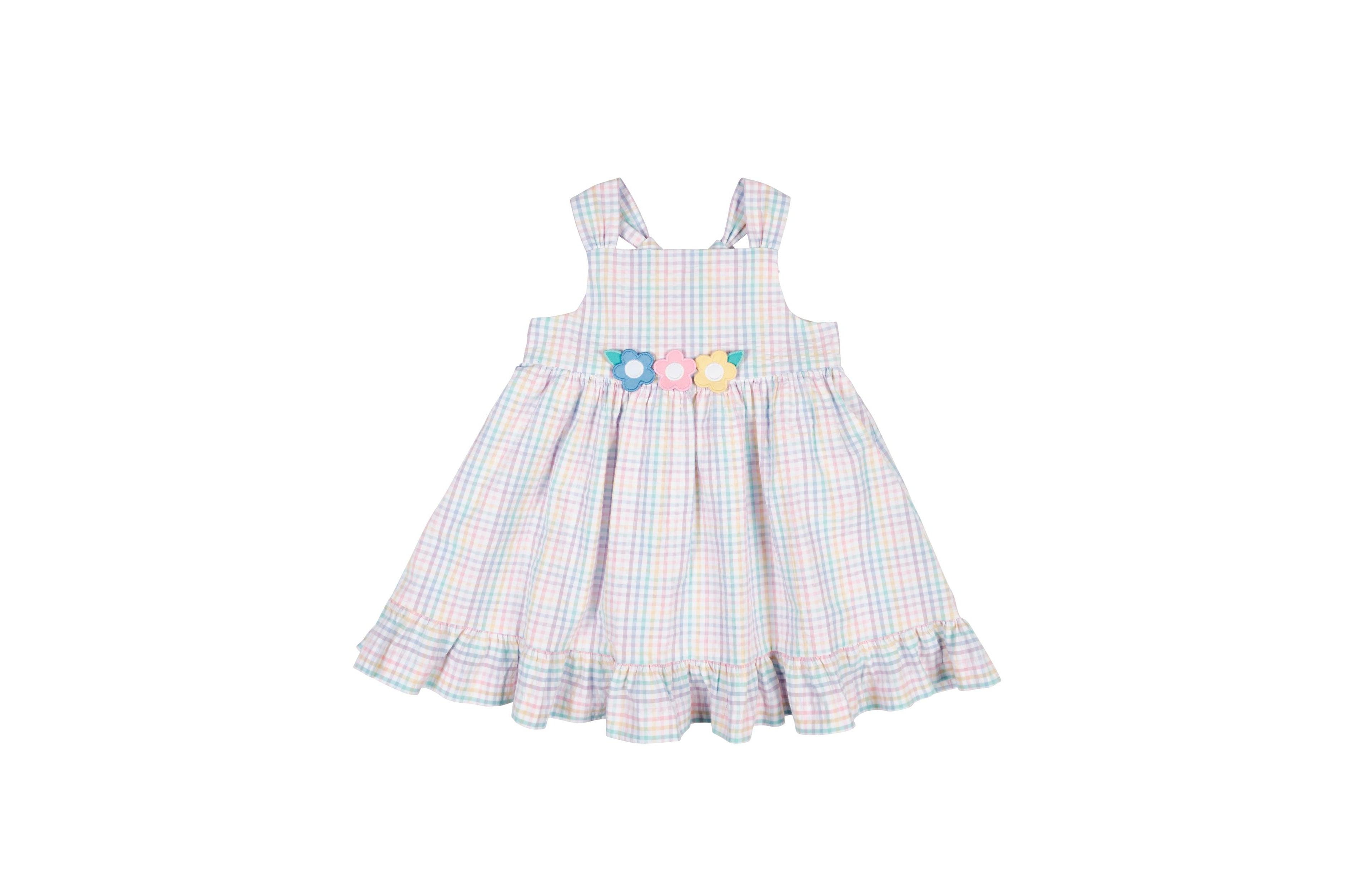 Florence Eiseman Plaid Seersucker Dress With Flowers