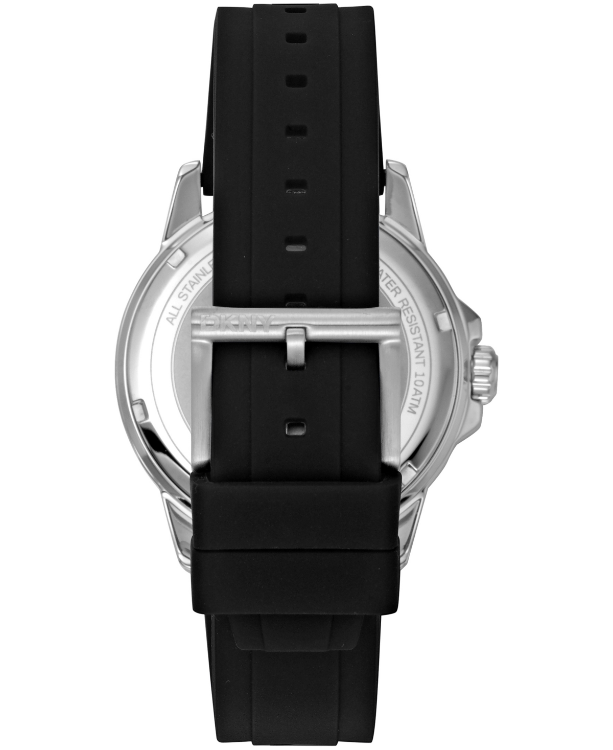 Dkny Men's Sport Watch Silver Dial Black Silicone Strap, 43mm