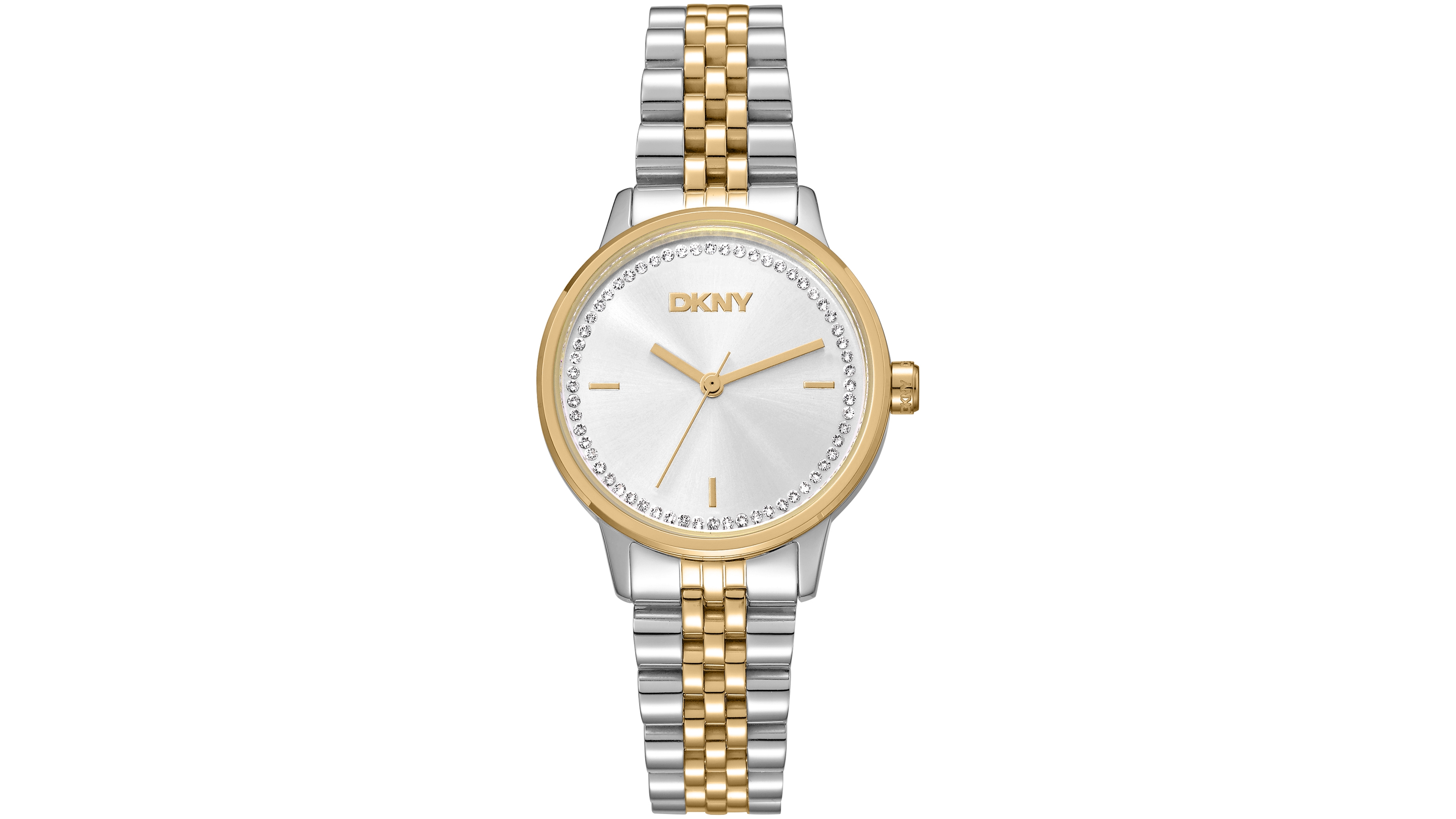 Dkny Women's Silver Crystal Accented Dial Two-Tone Gold Stainless Steel Bracelet Watch, 30mm