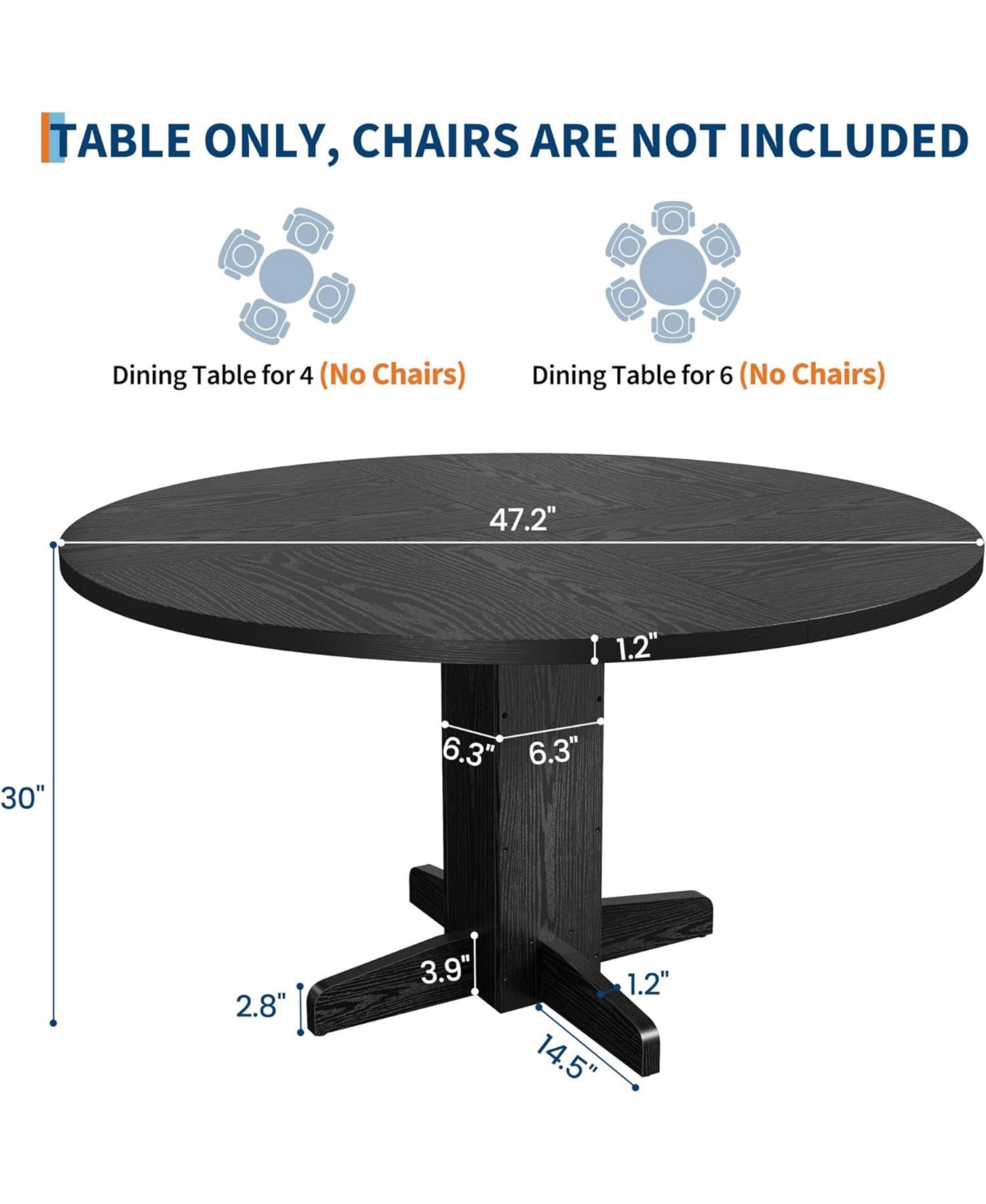 gaomon Farmhouse Dining Program 47-Inch Wood Table with a Sturdy Pedestal Base for Seating 4–6 People, Round