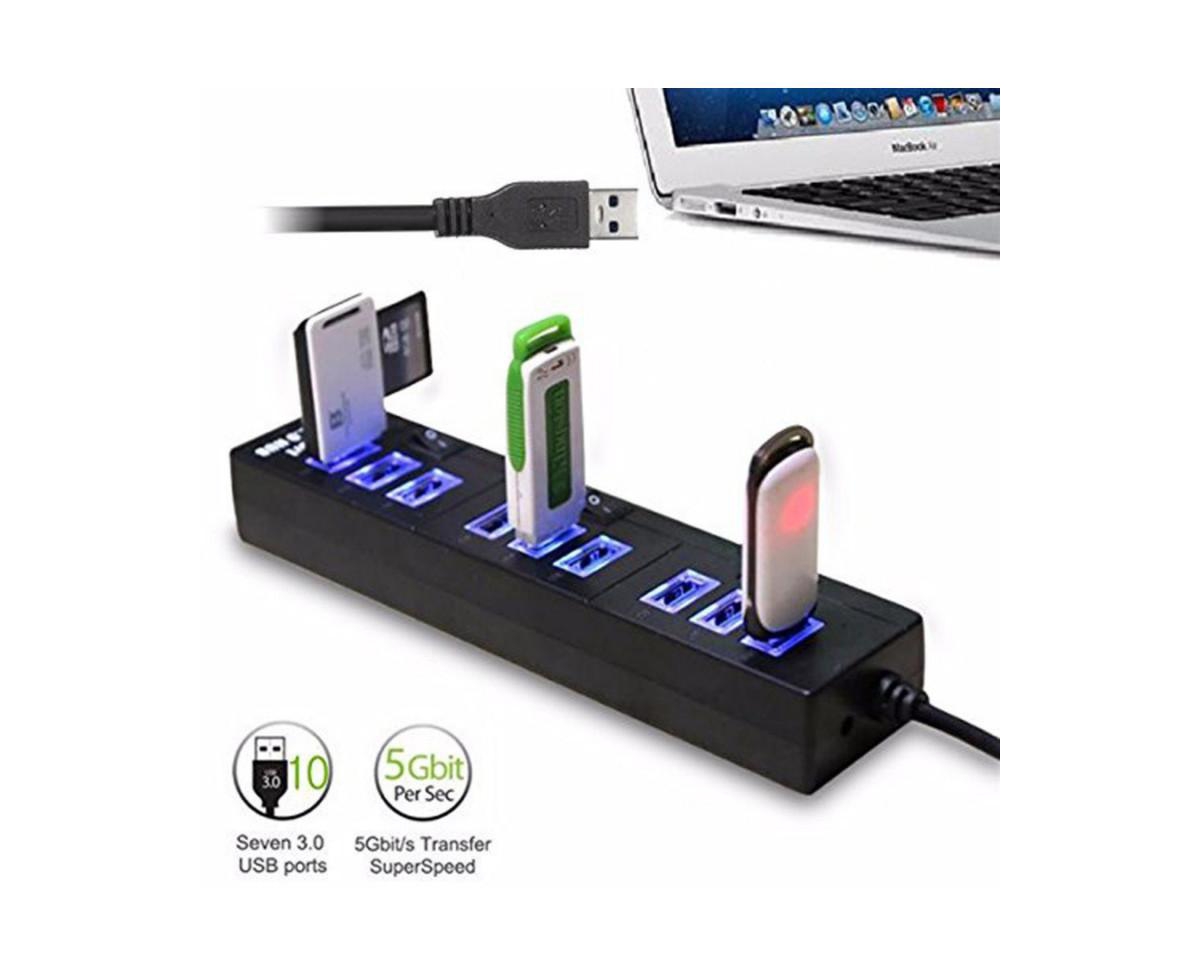 Risokeys Usb 3.0 Hub 10-Port Expander, for Laptop/Desktop, Portable Usb Hub for Home Office/Gamers/Professionals