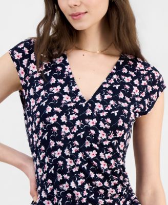 Women's Printed Cap-Sleeve A-Line Dress