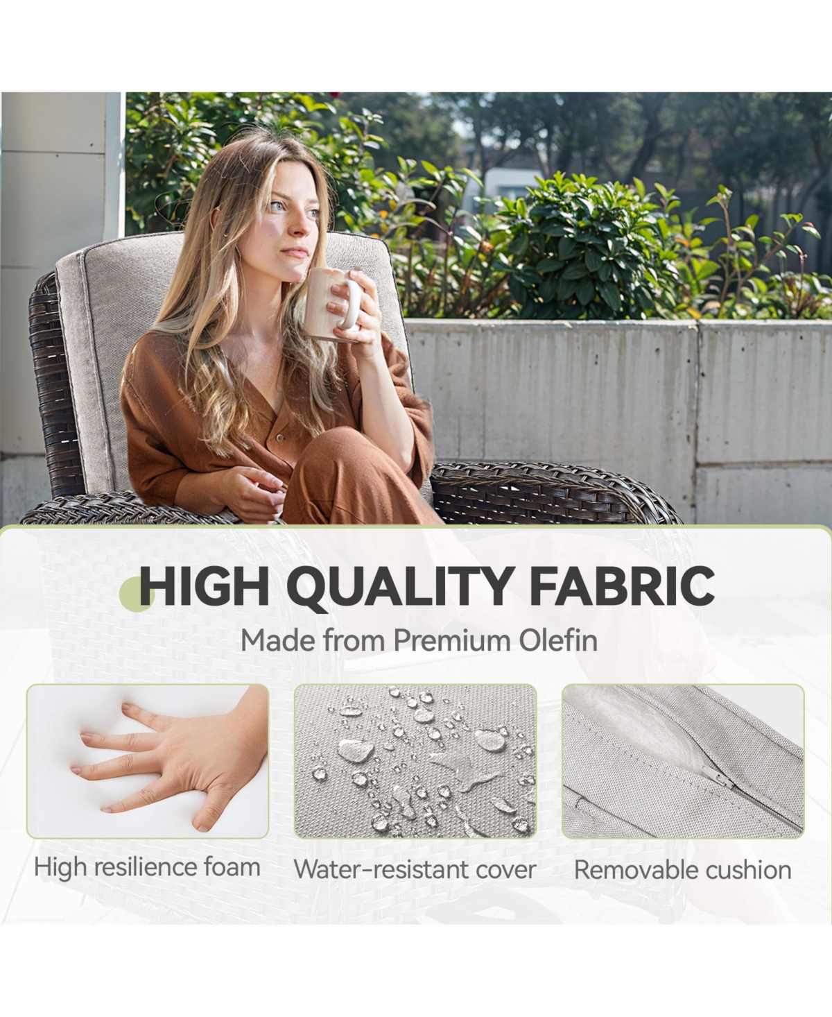 Gymojoy 7-Piece Wicker Fire Pit Conversation Set with Olefin Cushions and Patio Swivel Chairs